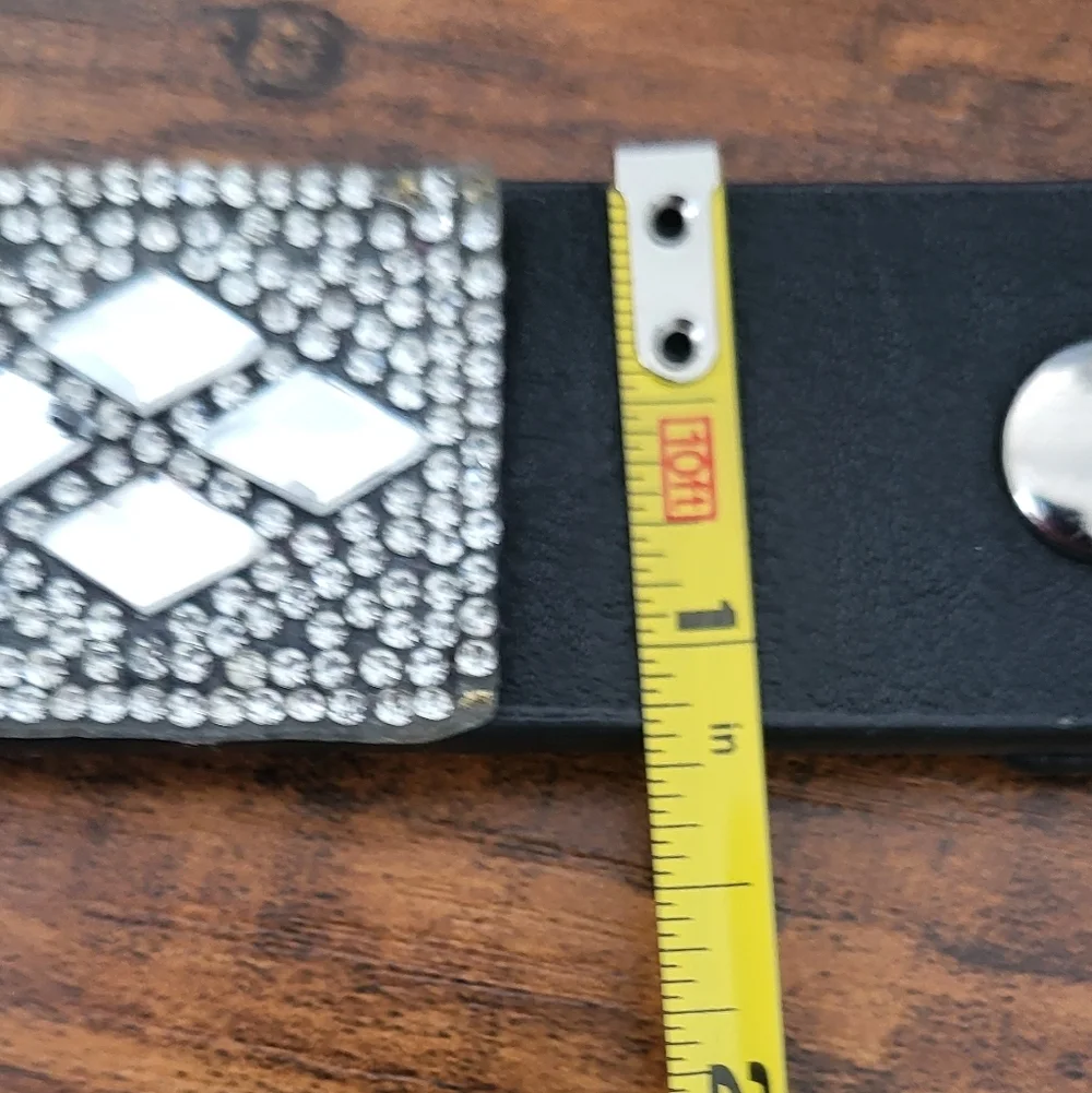 Crystal Mirrored Embellished Black Leather Rodeo Western Belt